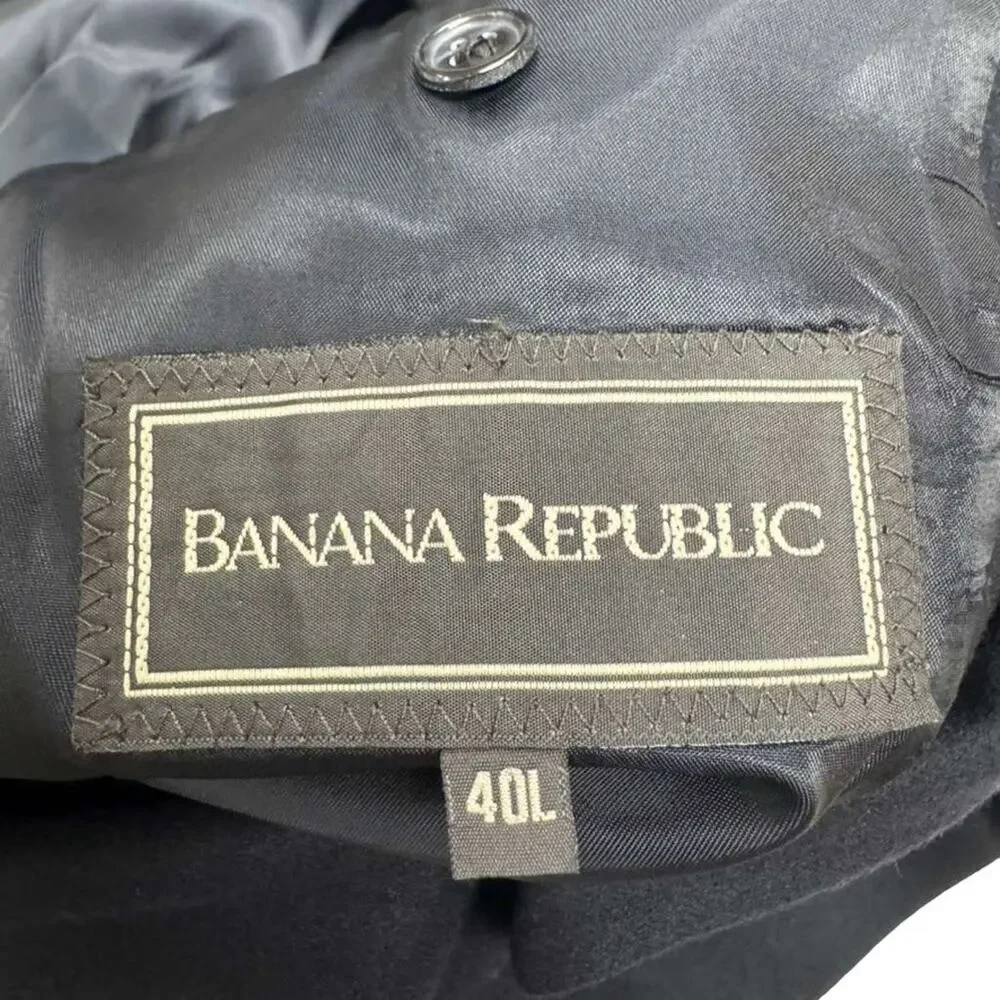 Banana Republic Gold Button USA Made Wool Black Preppy Blazer Suit Jacket 40 L